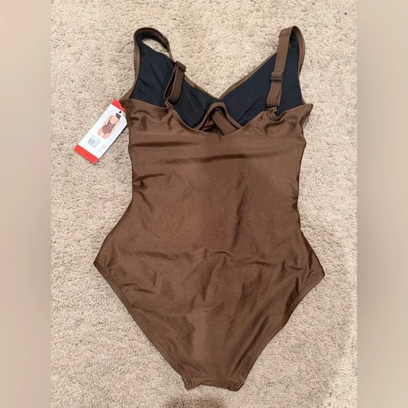 “New” DKNY Brown One-Piece Swimsuit (Tummy Control) sizeM - Picture 2 of 2